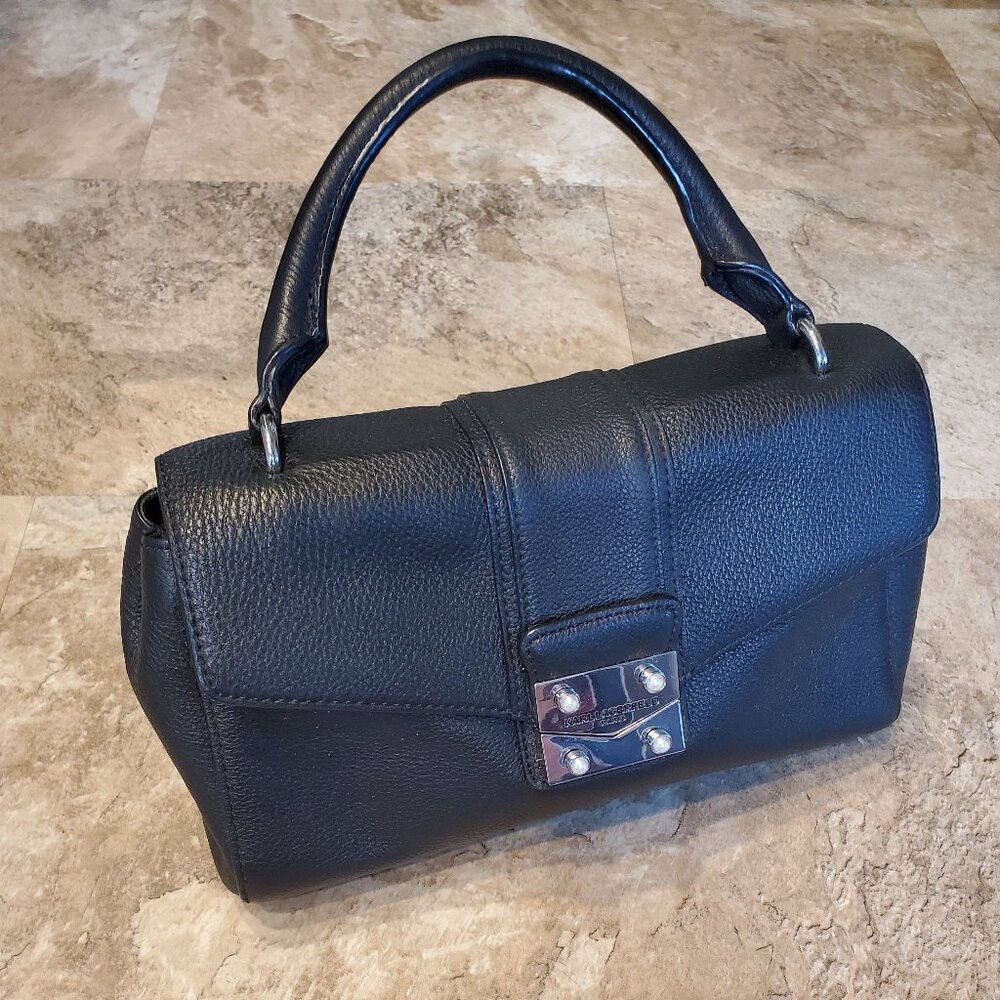 Karl Lagerfeld Black Handbag with Handle and Pearl Accents